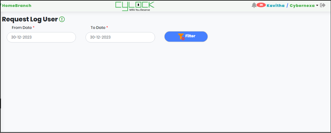 Request Log User screen - CyLock